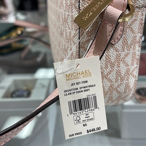 Michael Kors Jet Set Item Large East West Zip Chain Crossbody Optic White/Rsgld - Picture 5 of 16